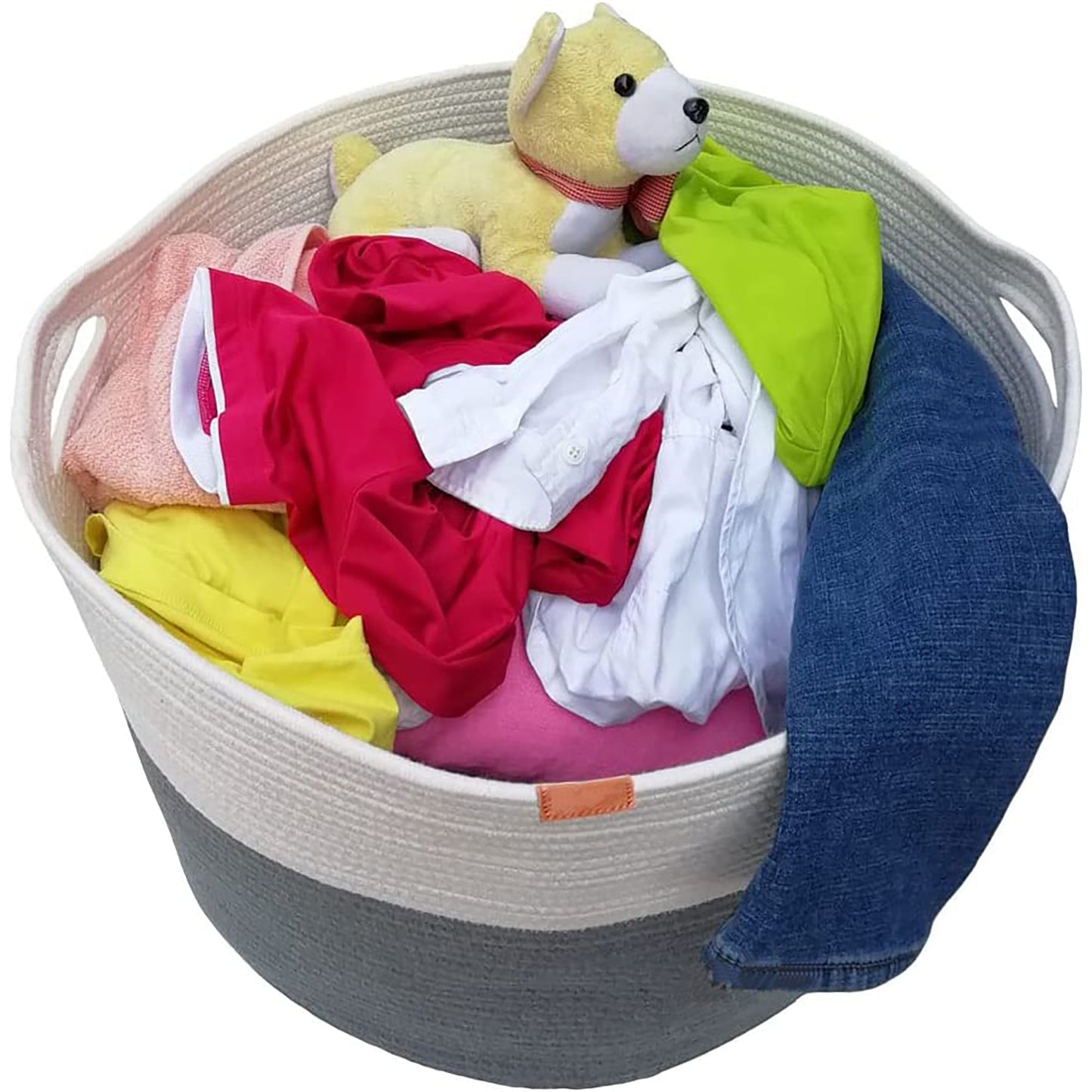 Extra Large Rope Woven Baskets with Handles for Living Room 22x22x14 - Beige and Grey