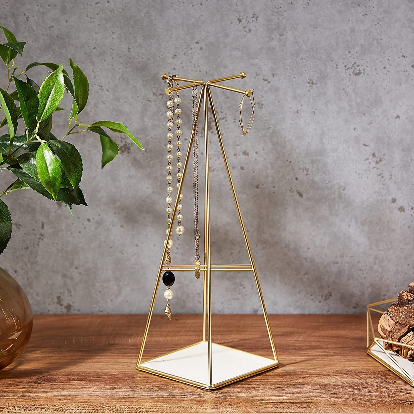 Jewelry Stand and Necklace Holder Accessory Organization 14 Inches Tall - Brass