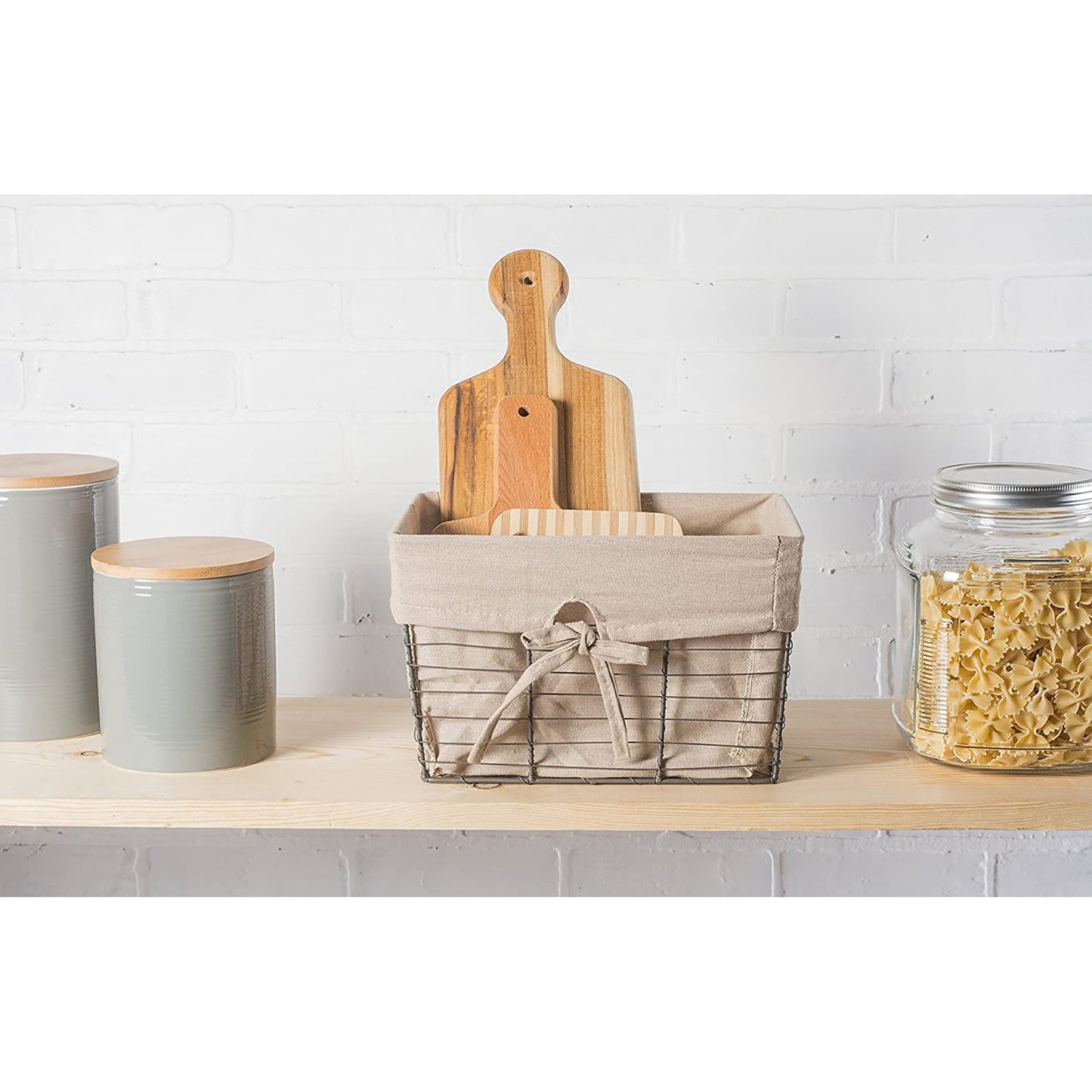 3Pcs Small Vintage Farmhouse Chicken Wire Storage Baskets with Liner 9x7x6 Inches - Taupe