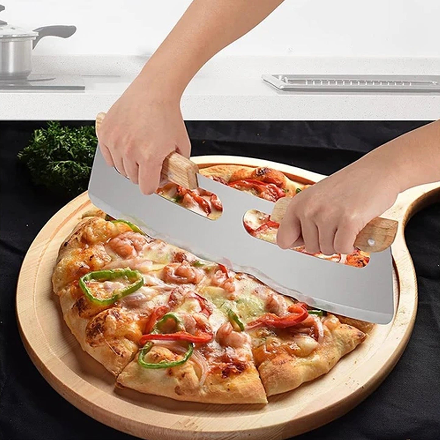 35cm Pizza Cutter Rocker 35cm Protective Cover Slicer Blade