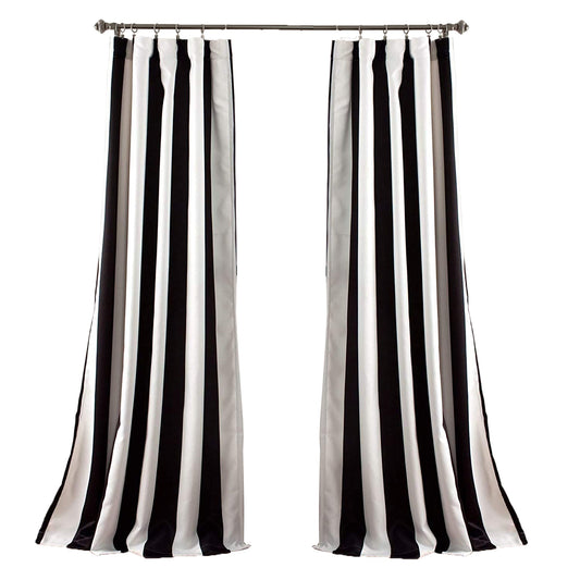 Stripe Energy Efficient Room Darkening Window Curtain Panel Set of 2 - Black