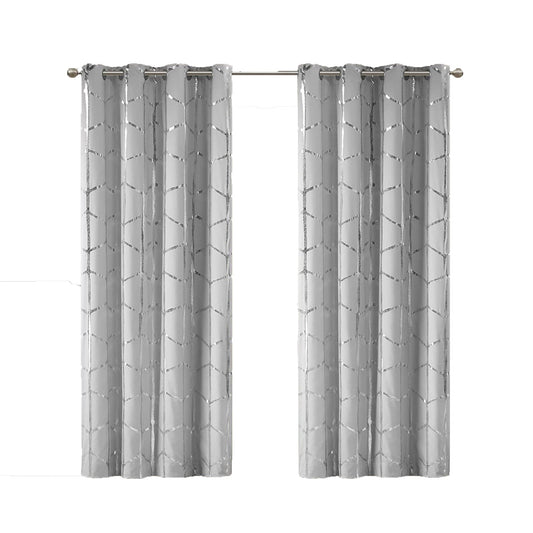 Thermal Insulated Metallic Print Grommet Light Blocking  Curtain Panel 1 Piece - Grey and Silver