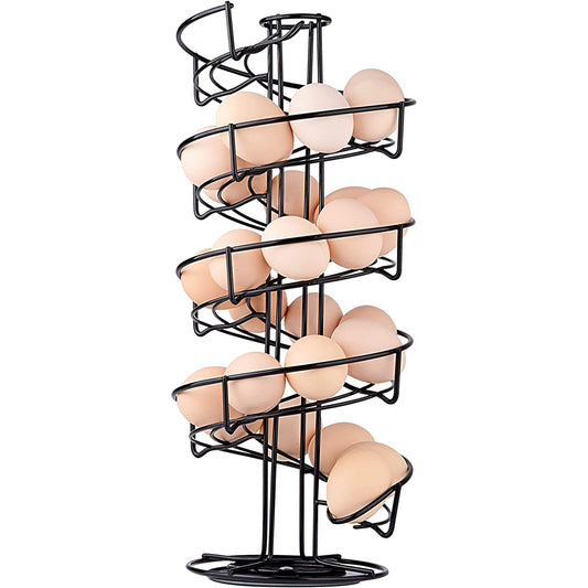 Spiral Design Metal Egg Skelter Dispenser Storage Display Rack Rack - Black