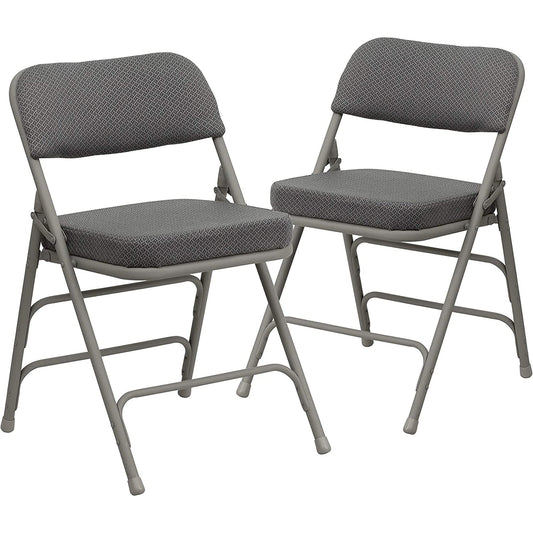 Premium Curved Triple Braced and Double Hinged Fabric Metal Folding Chair - Gray