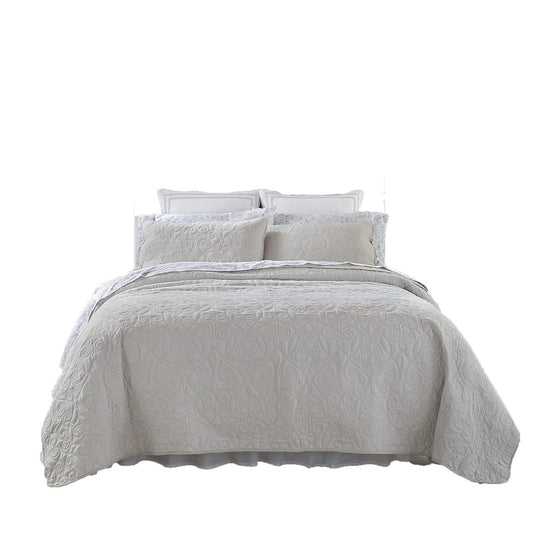 100% Cotton, Reversible All Season Bedding Quilt Set - Soft Grey