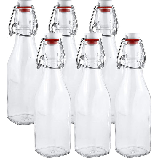 Swing Top Easy Cap Clear Glass Bottles Set of 6 8.5 oz