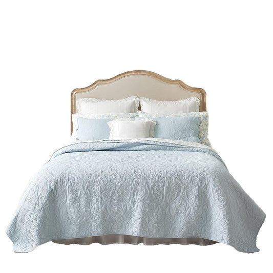 100% Cotton, Reversible All Season Bedding Quilt Set - Breeze Blue