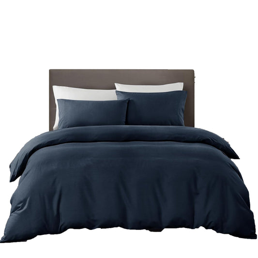100% Natural Washable Cotton 800TC Soft Breathable Textured Quilt Cover Set - Navy