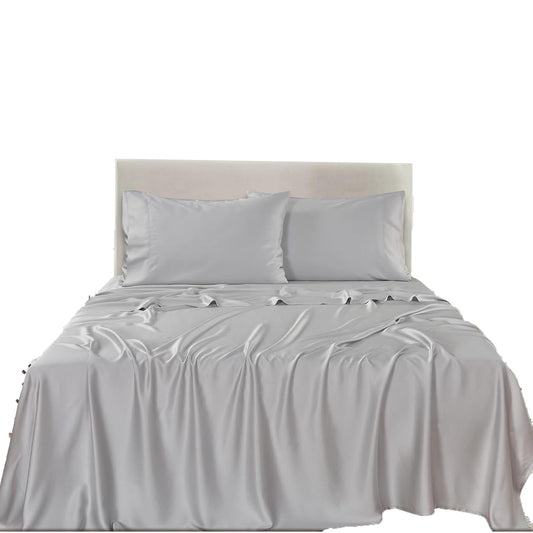 100% Bamboo Luxuriously Breathable and Silky Soft Bed Sheet Set - Silver