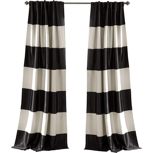 Stripe Window Curtain Panel Set 84x52 inch - Black