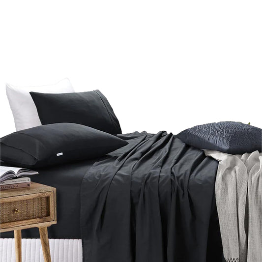 100% Cotton Vintage Washed Bed Sheet Set - Charcoal
