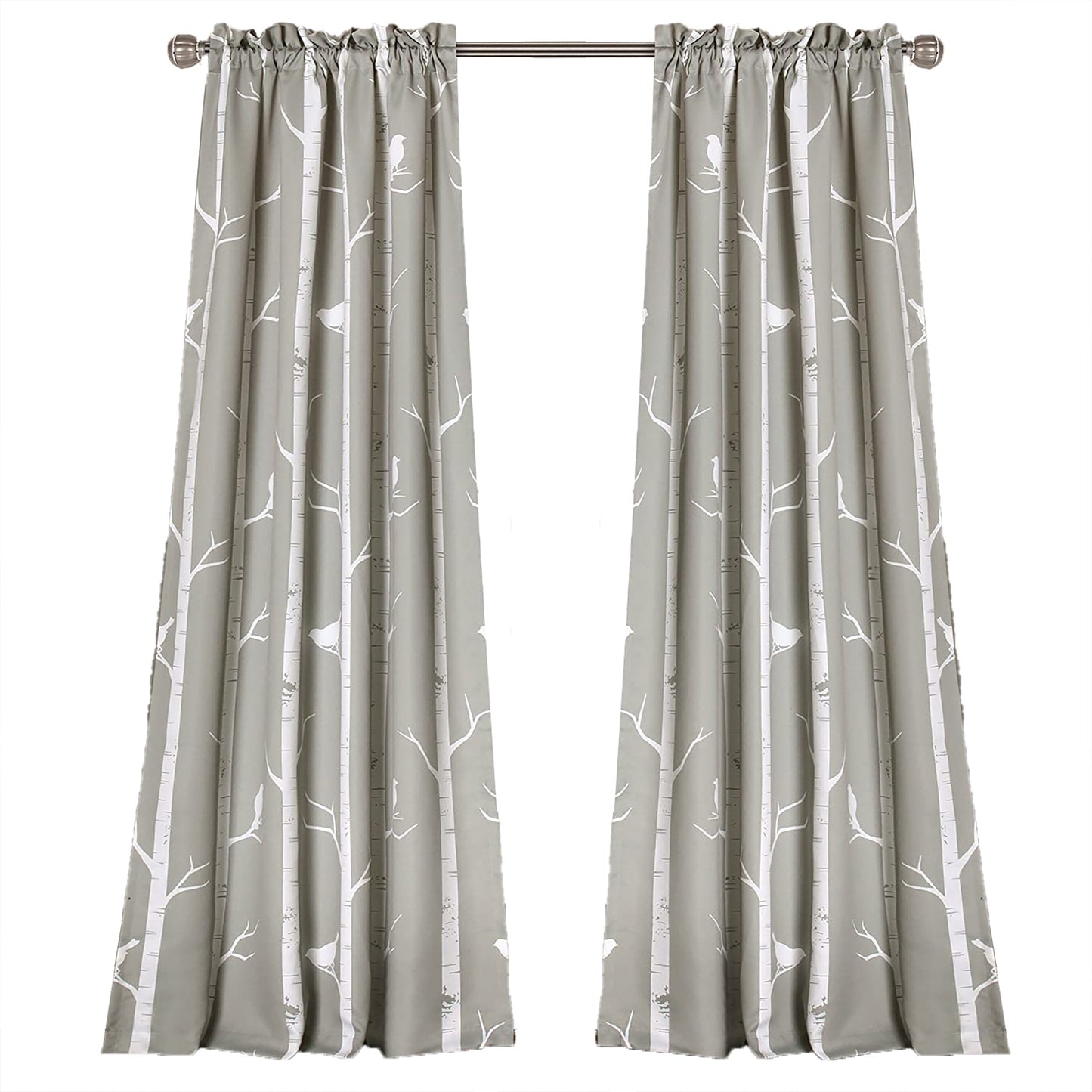 Bird on The Tree Room Darkening Window Panel Curtain Set 84 x 52 Inch - Gray