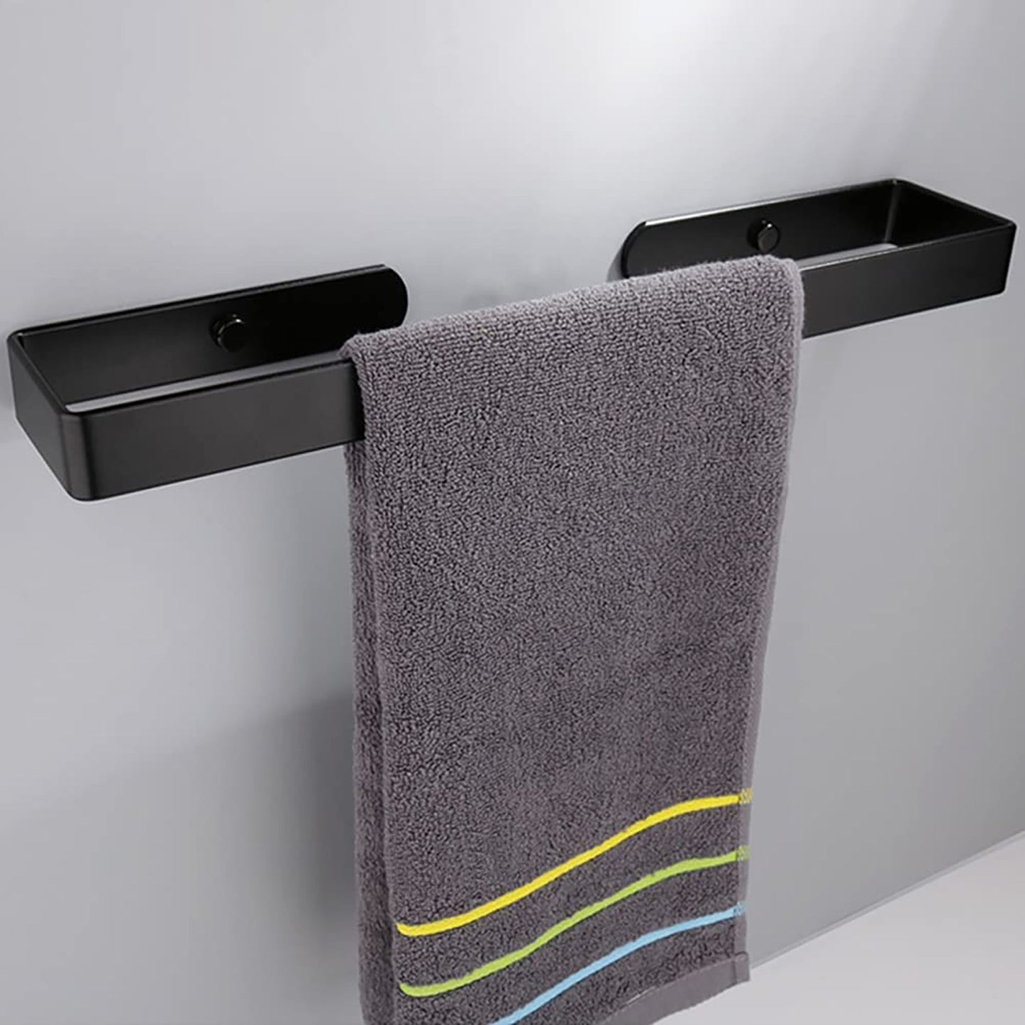 Heavy Duty Wall Mounted Square Base Aluminum Alloy Towel Bar for Bathroom - Matte Black