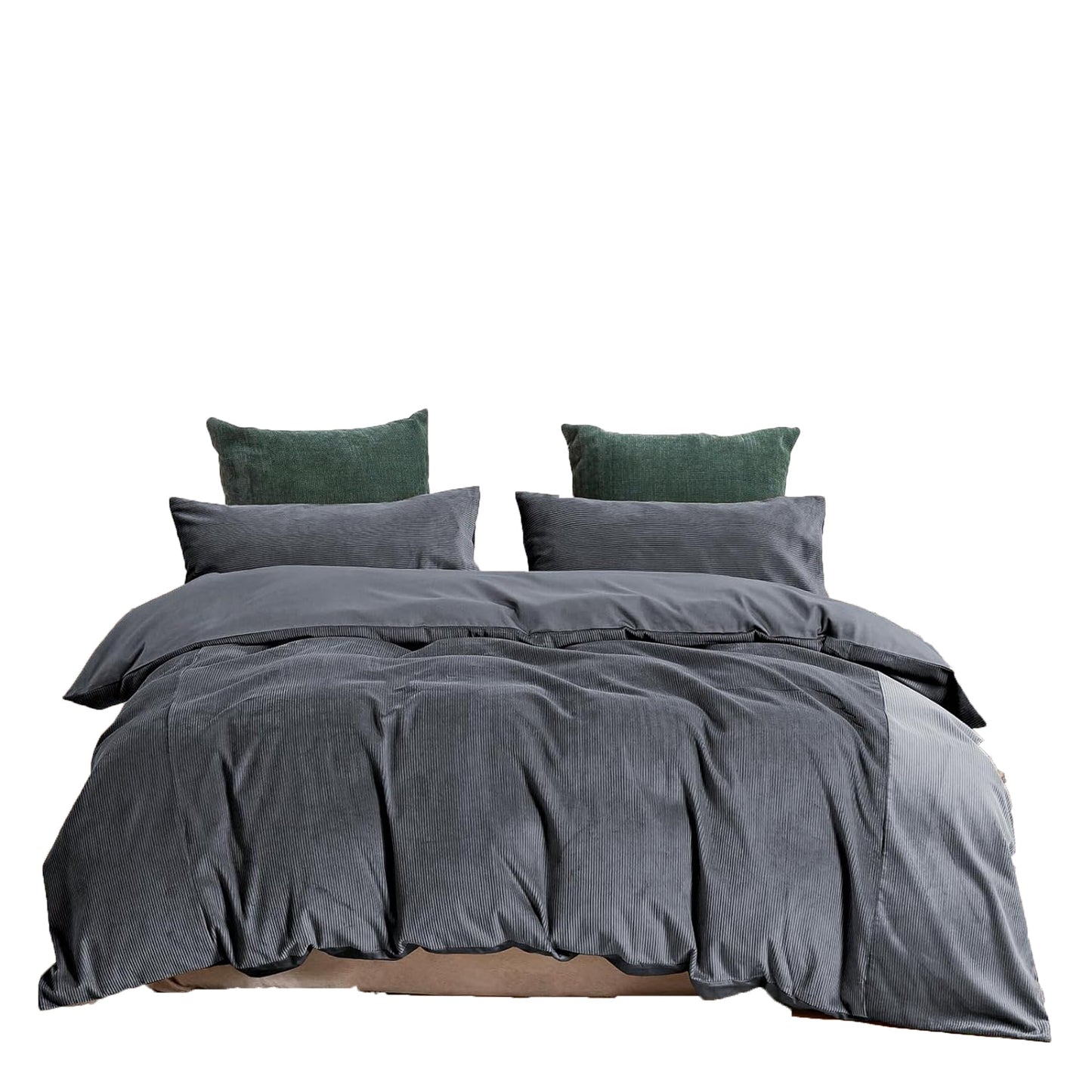 100% Soft Comfortable Cotton Corduroy Durable Doona Quilt Cover Set - Charcoal
