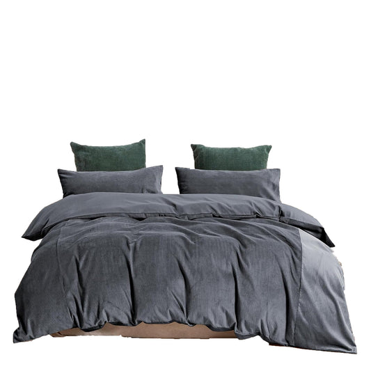 100% Soft Comfortable Cotton Corduroy Durable Doona Quilt Cover Set - Charcoal