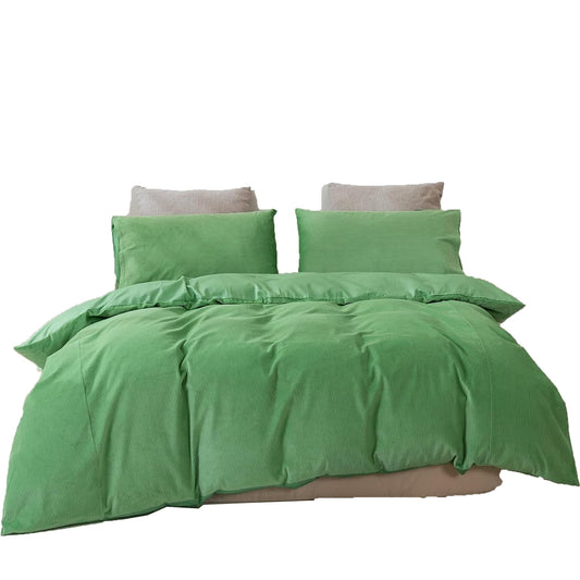 100% Soft Comfortable Cotton Corduroy Durable Doona Quilt Cover Set - Jade