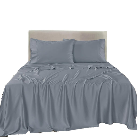 100% Bamboo Luxuriously Breathable and Silky Soft Bed Sheet Set - Smoke Blue