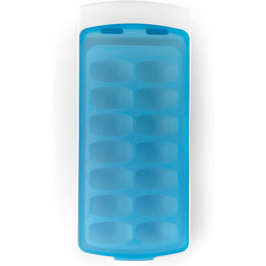 No Spill Plastic Ice Cube Tray with Silicone Secure Seal - White Blue