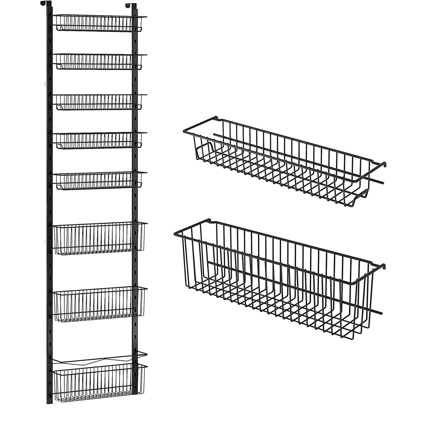 8 Tier Adjustable Baskets Pantry Organization and Storage Door Shelf with Detachable Frame
