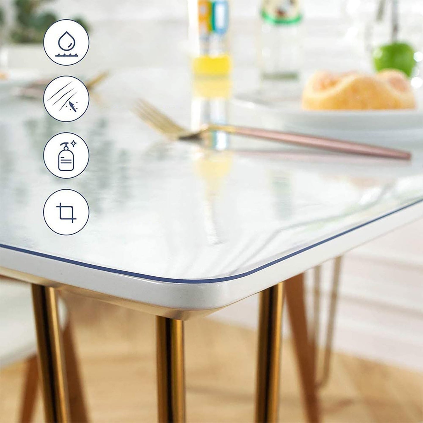 1.5mm PVC Thick Rectangular Transparent Table Cover Protector No Plastic Smell  90x180 cm - Clear