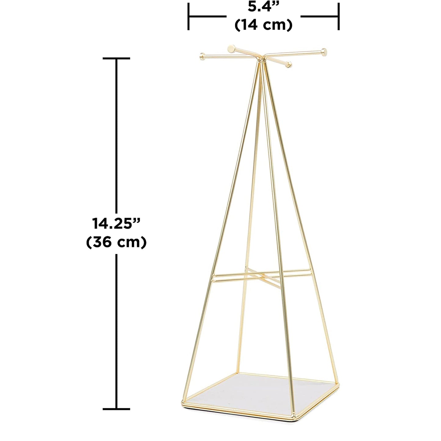 Jewelry Stand and Necklace Holder Accessory Organization 14 Inches Tall - Brass