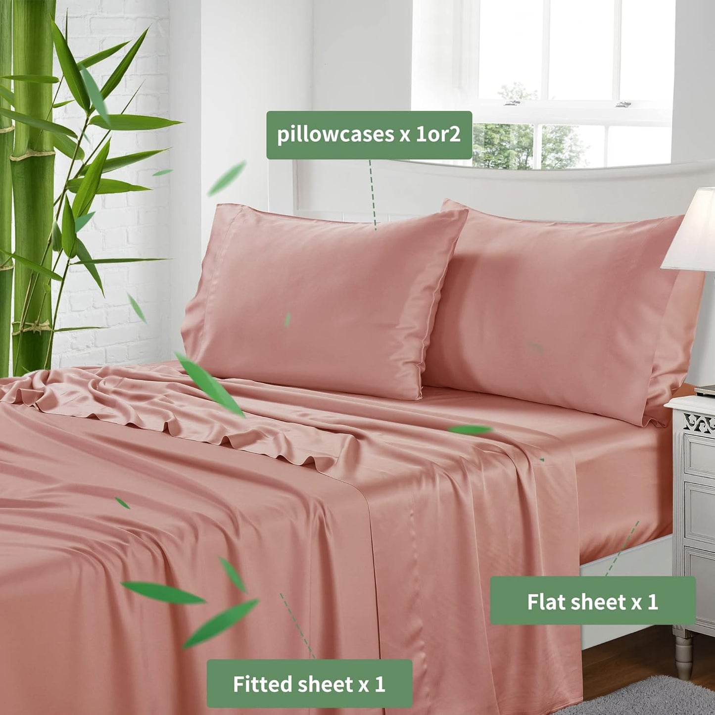 100% Bamboo Luxuriously Breathable and Silky Soft Bed Sheet Set - Blush