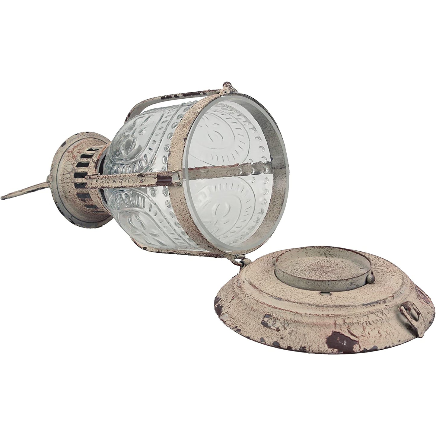 Antique White Metal Votive Candle Lantern with Handle - Worn White