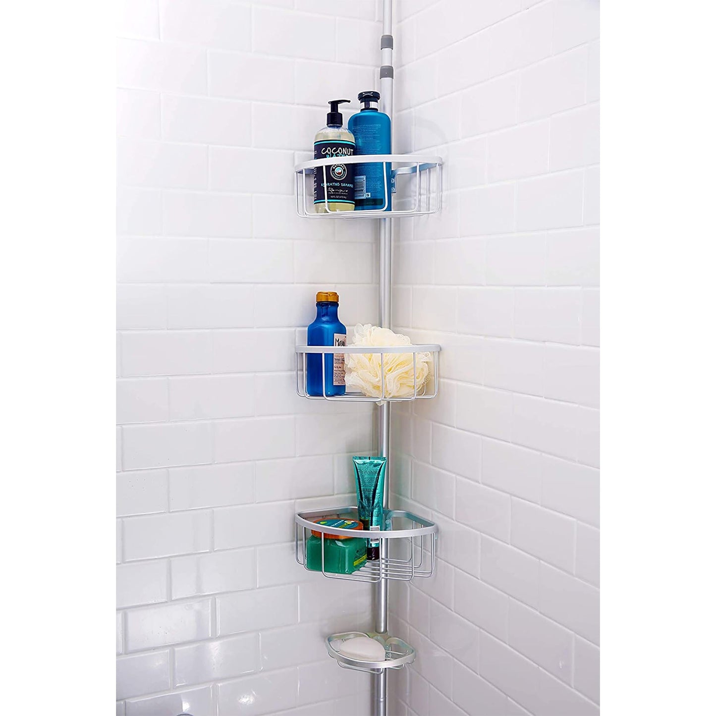 Corner Shelf Organizer Rack Tension Shower Caddy - Matte Aluminum