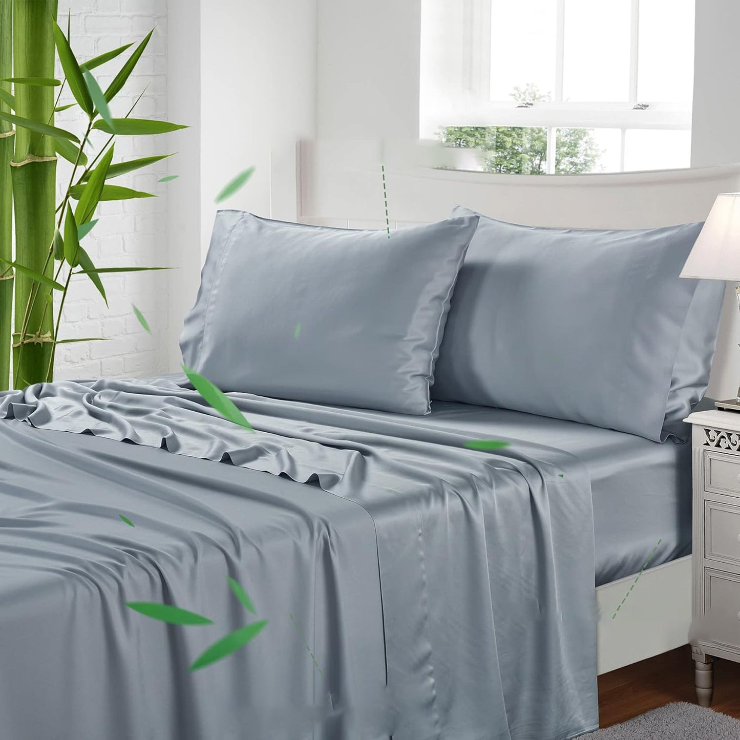 100% Bamboo Luxuriously Breathable and Silky Soft Bed Sheet Set - Smoke Blue