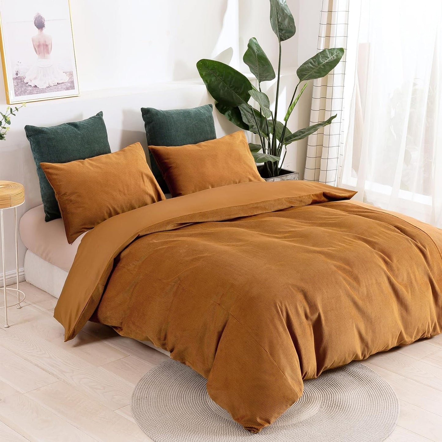 100% Soft Comfortable Cotton Corduroy Durable Doona Quilt Cover Set - Rust