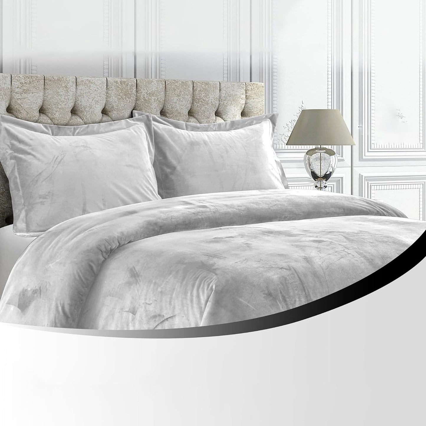 Venice Velvet Oversized Solid Duvet Cover Set - Silver Grey