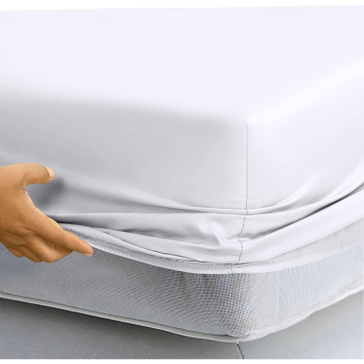 1000 TC Long Staple Combed  100% Natural Cotton Fitted Sheet - White