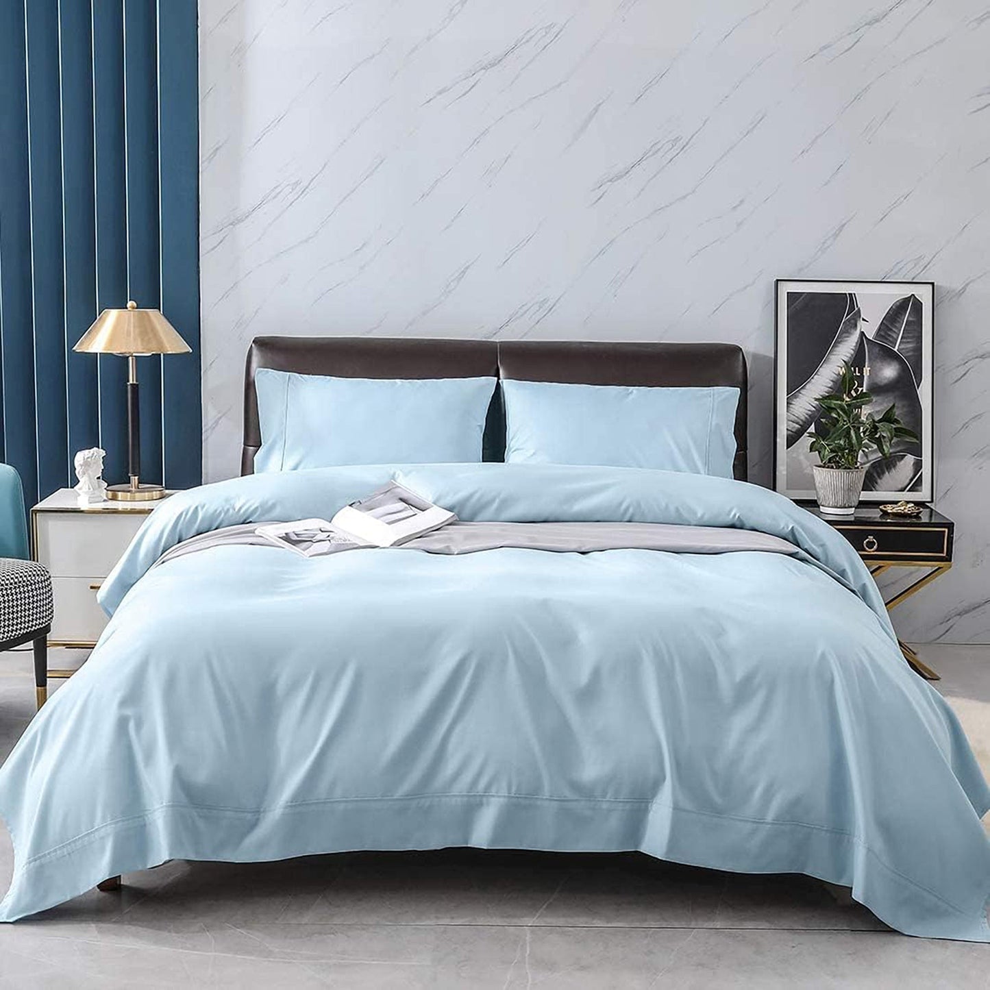 100% Natural Washable Cotton 800TC Soft Breathable Textured Quilt Cover Set - Baby Blue