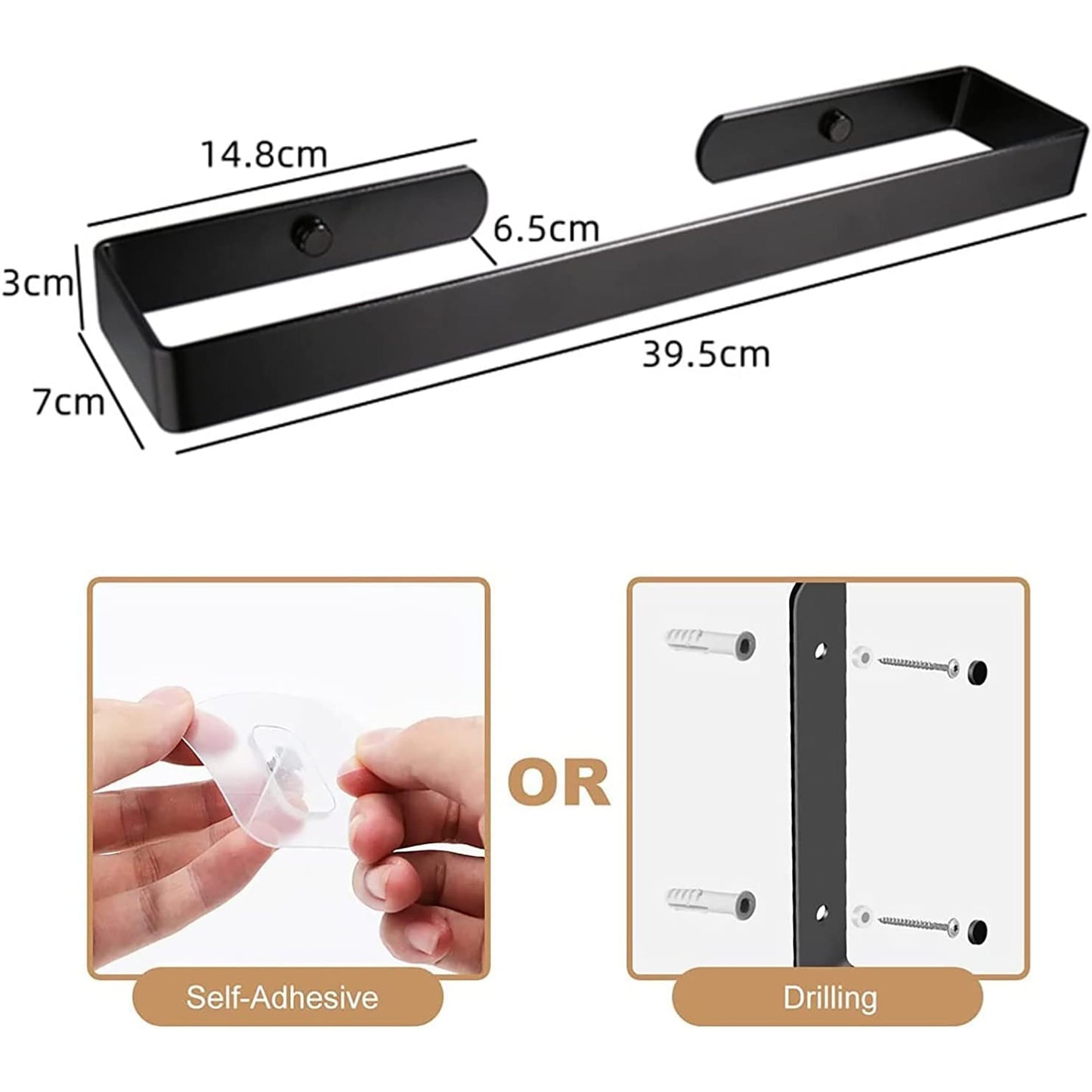 Heavy Duty Wall Mounted Square Base Aluminum Alloy Towel Bar for Bathroom - Matte Black