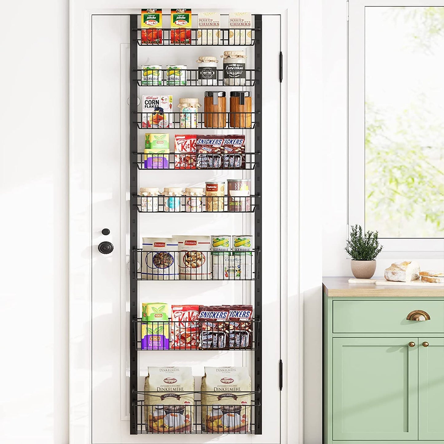 8 Tier Adjustable Baskets Pantry Organization and Storage Door Shelf with Detachable Frame