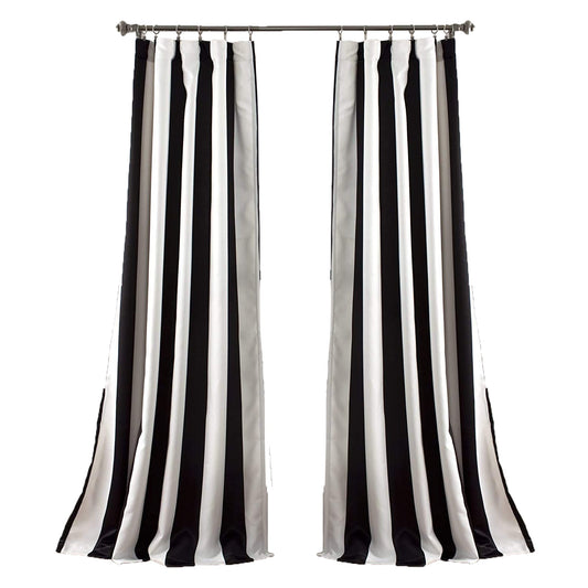 Stripe Room Darkening Window Curtain Panel Pair 108x52 Inches - Black and White