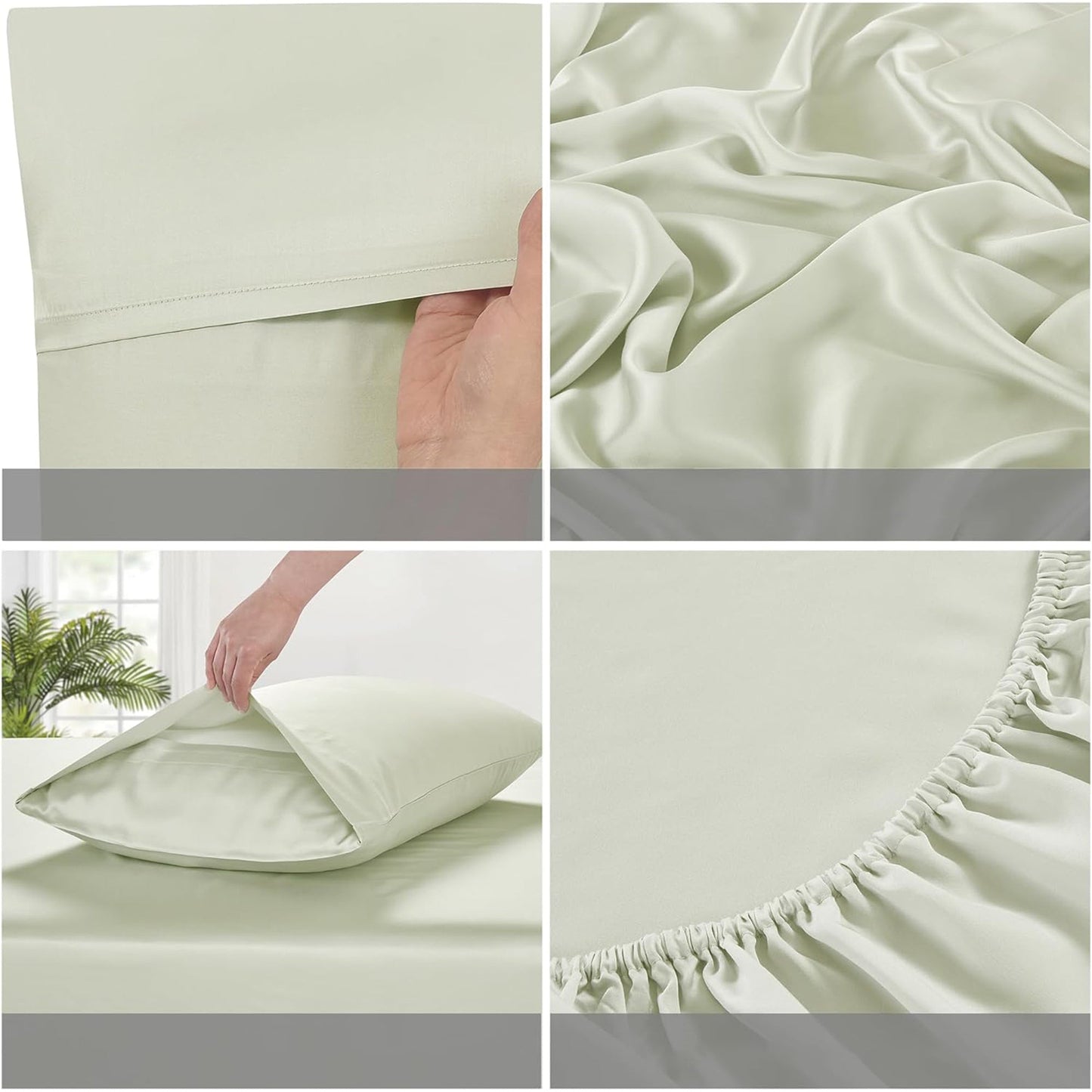 100% Bamboo Luxuriously Breathable and Silky Soft Bed Sheet Set - Sage Green