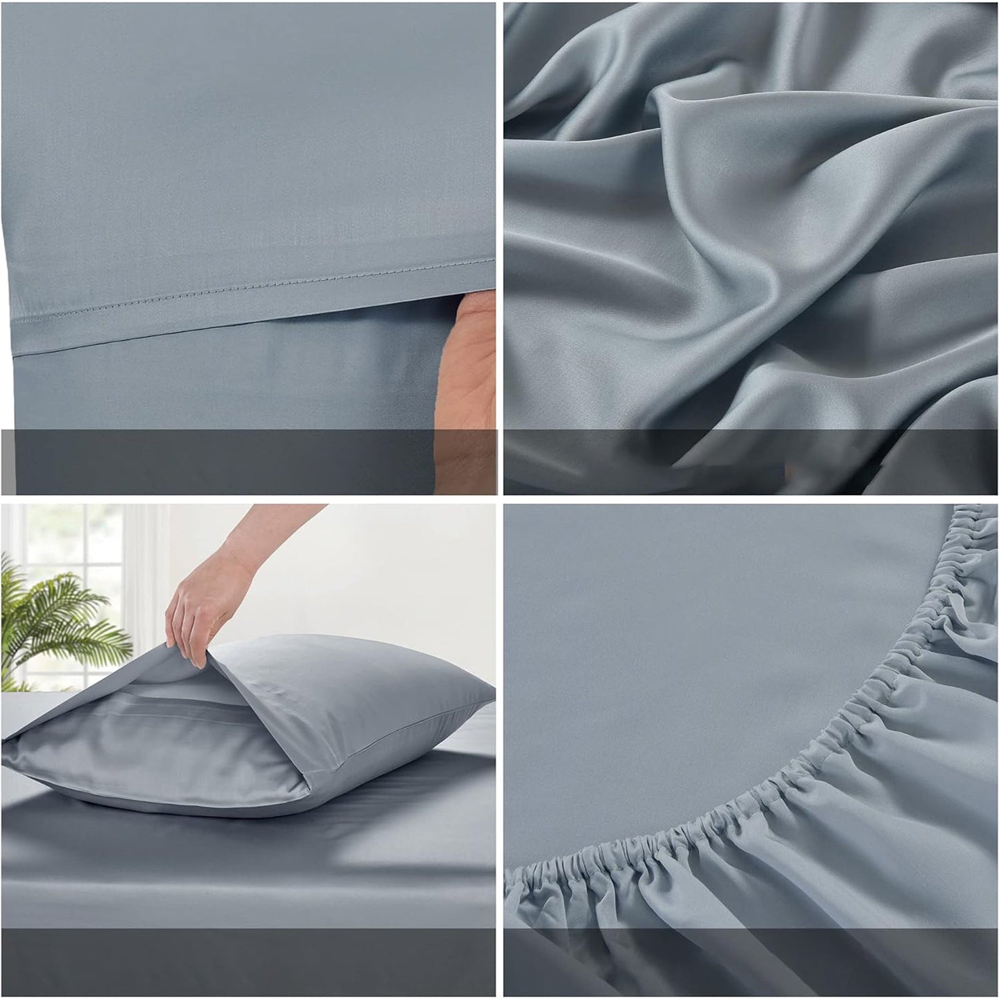 100% Bamboo Luxuriously Breathable and Silky Soft Bed Sheet Set - Smoke Blue