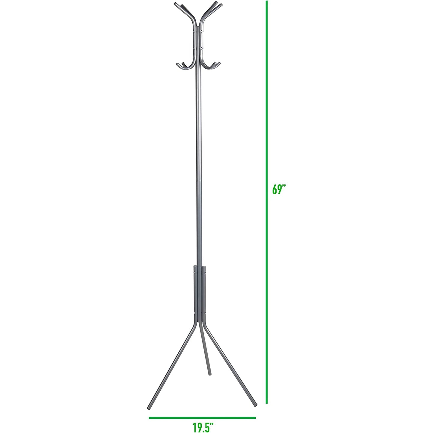 Lightweight Metal Coat Hat Hanger with 11 Hook for Jacket Purse and More - Silver