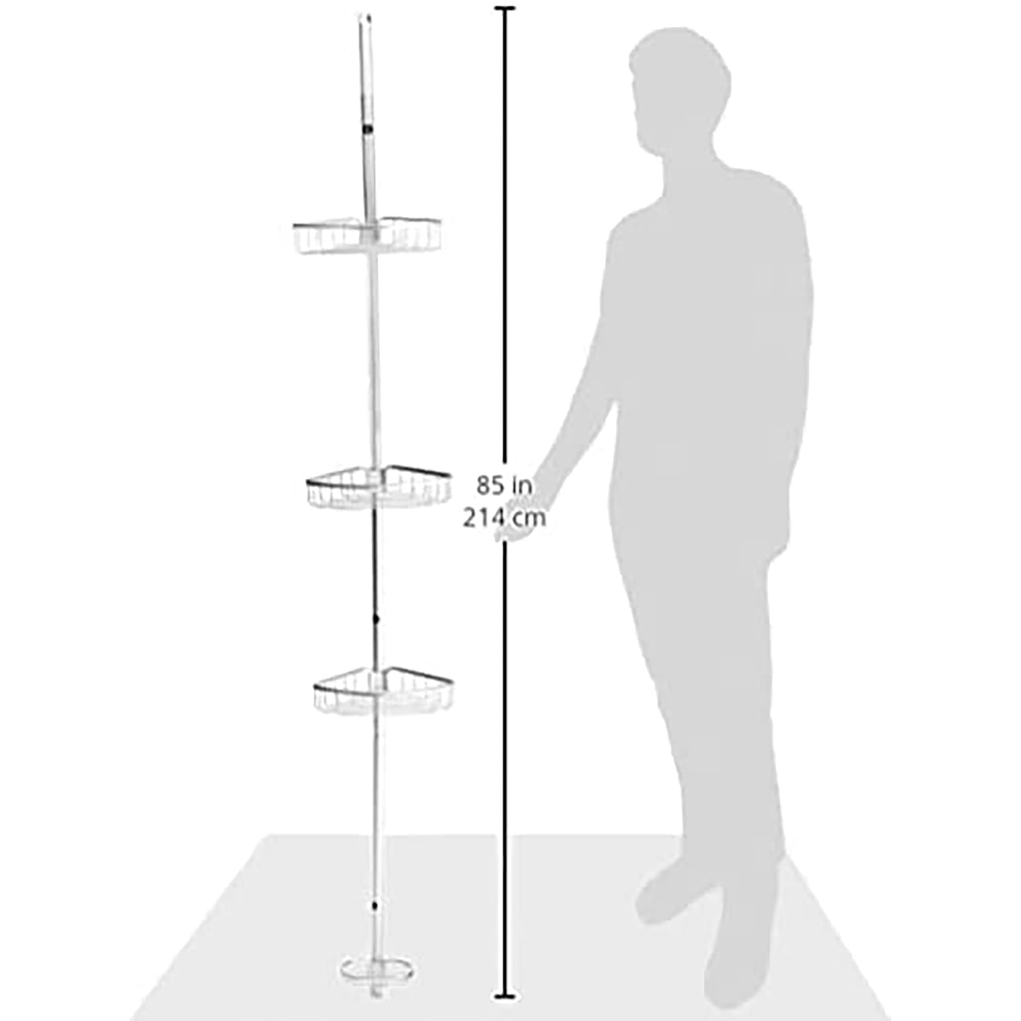 Corner Shelf Organizer Rack Tension Shower Caddy - Matte Aluminum