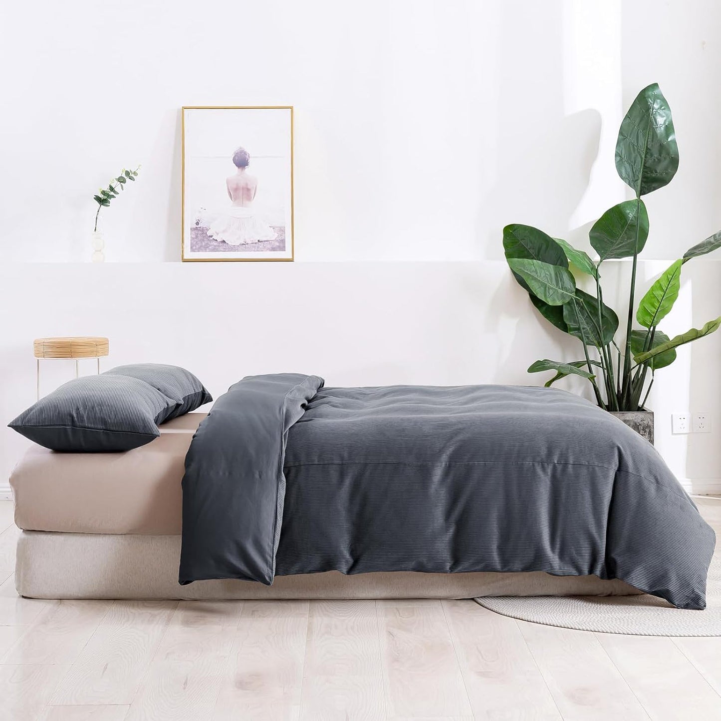 100% Soft Comfortable Cotton Corduroy Durable Doona Quilt Cover Set - Charcoal