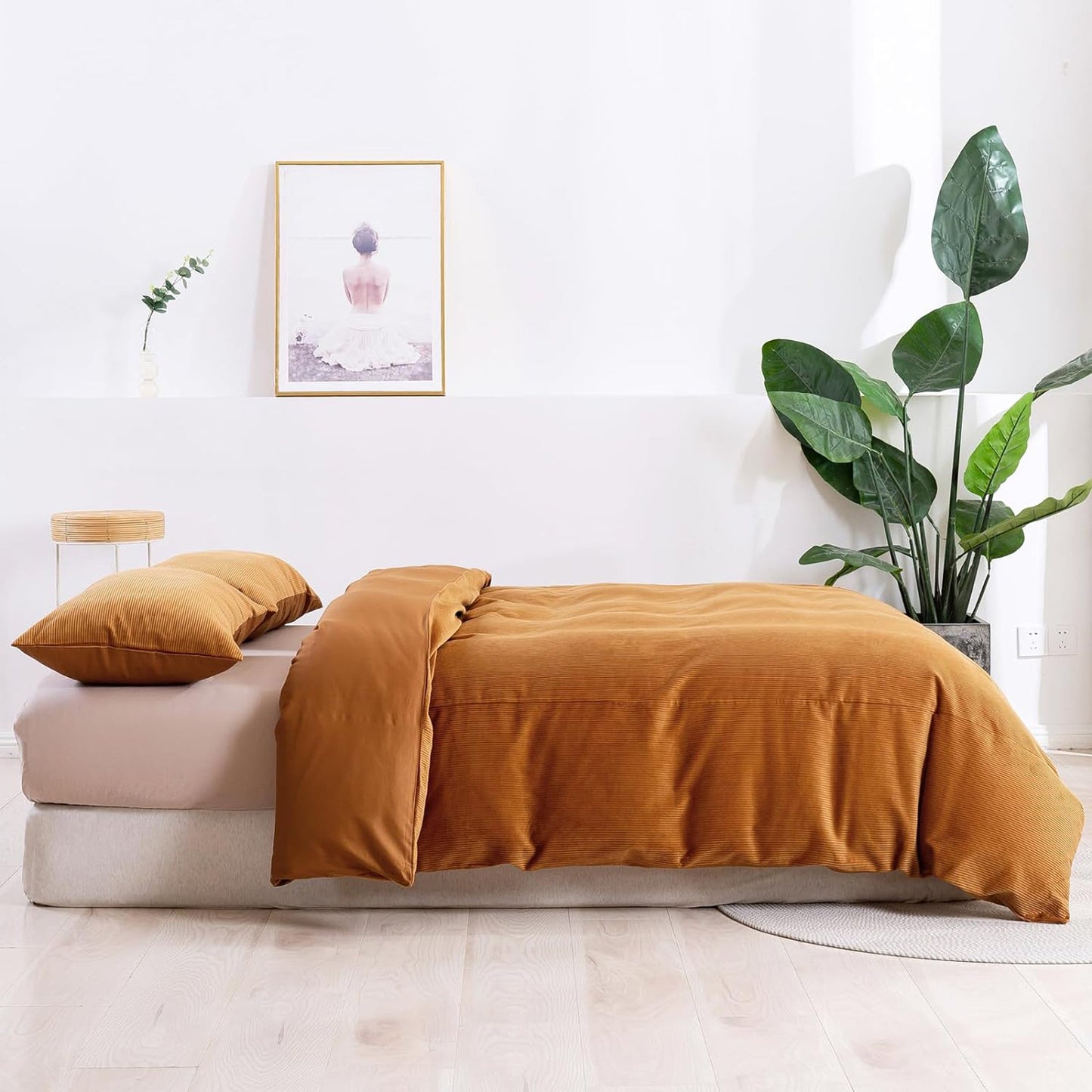 100% Soft Comfortable Cotton Corduroy Durable Doona Quilt Cover Set - Rust