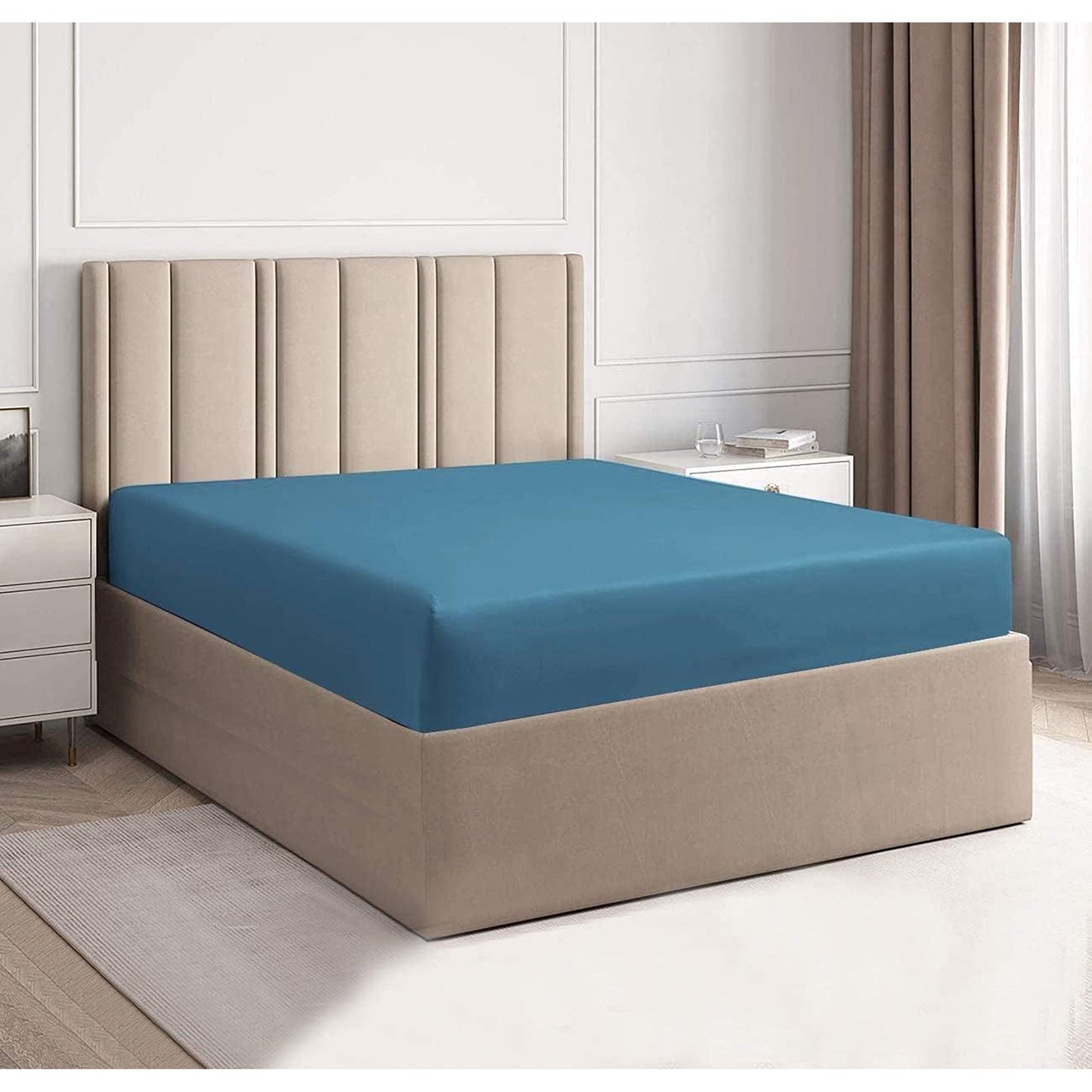 1000 TC Long Staple Combed  100% Natural Cotton Fitted Sheet - Biscay Blue