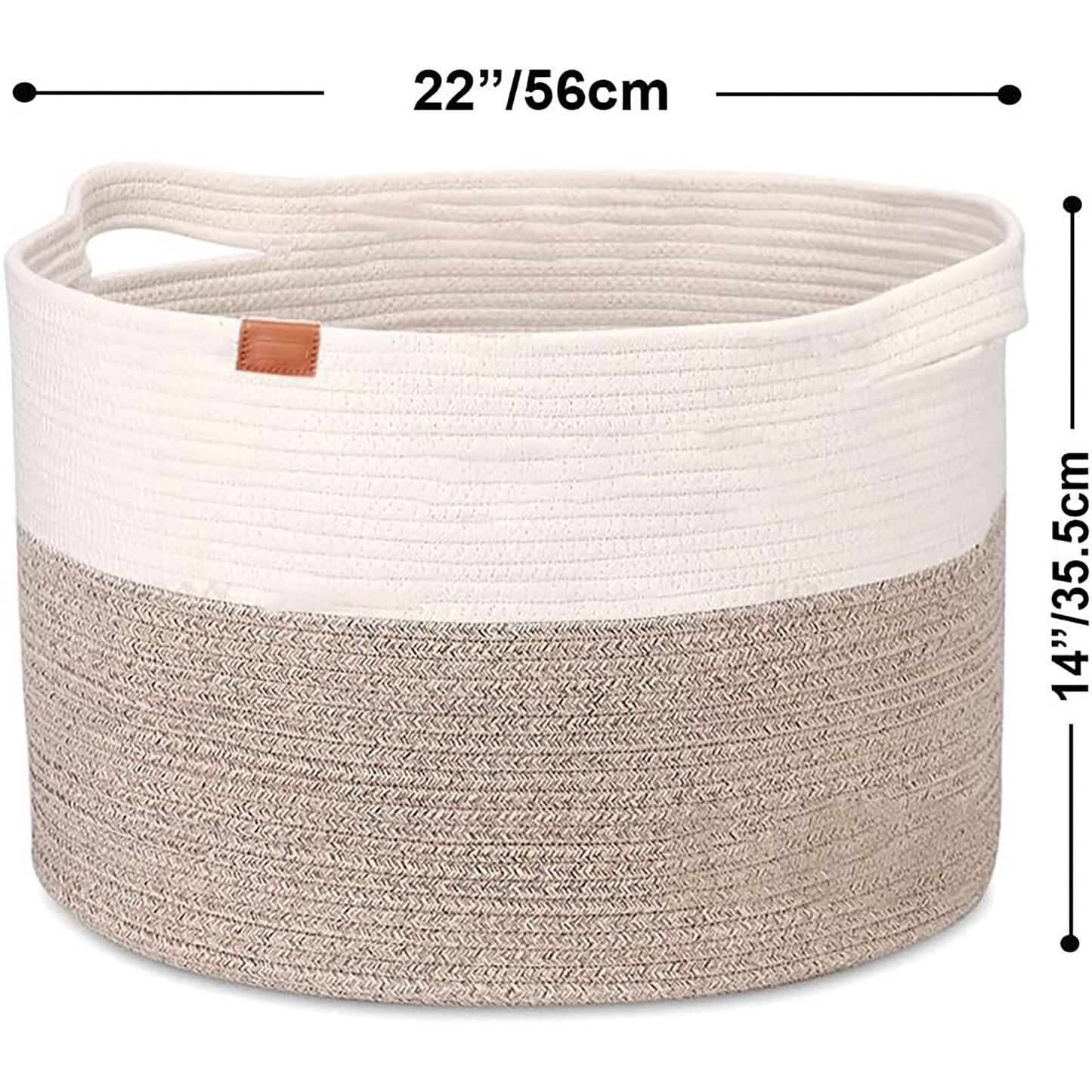 Extra Large Rope Woven Baskets with Handles for Living Room 22x22x14 - Brown