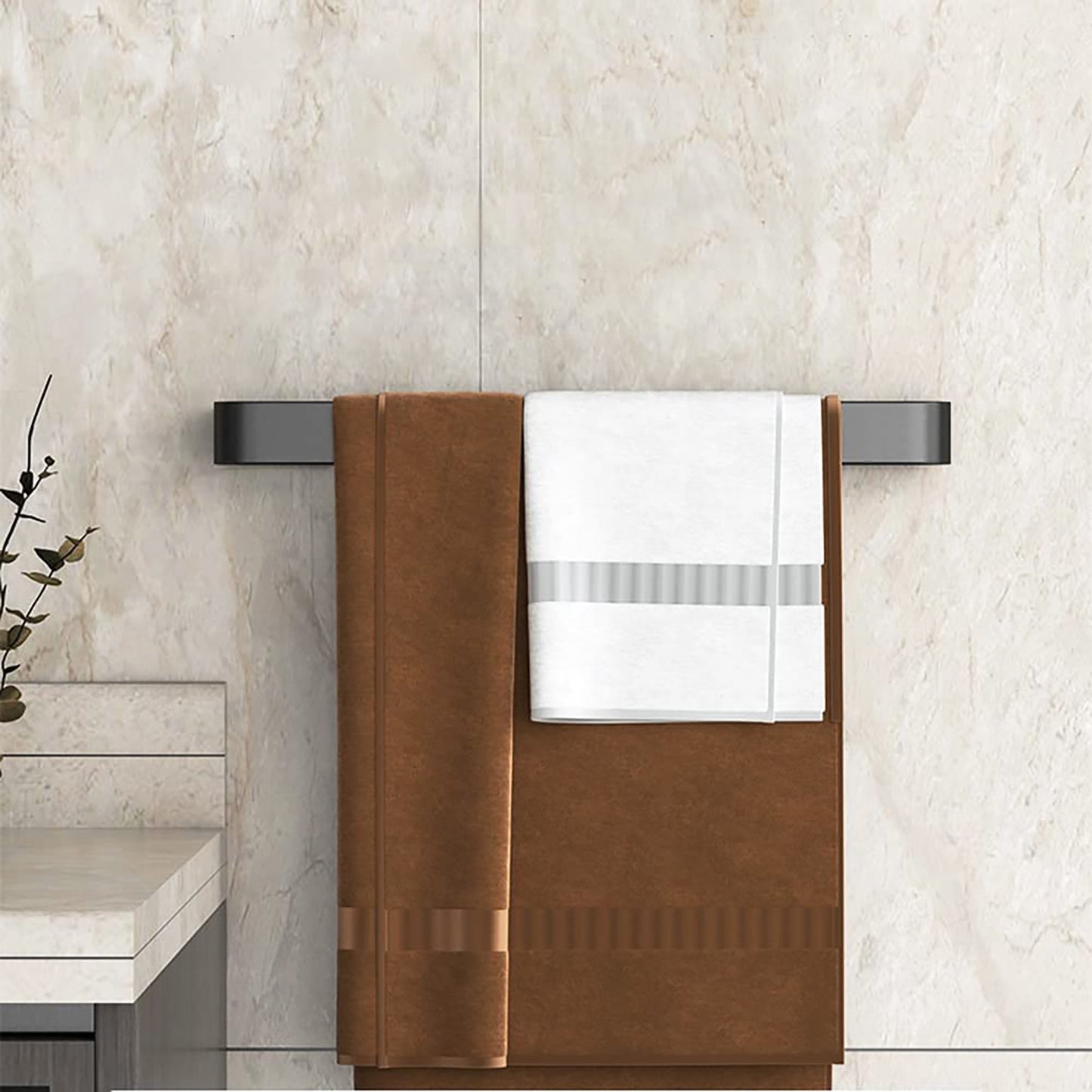 Heavy Duty Wall Mounted Square Base Aluminum Alloy Towel Bar for Bathroom - Matte Black