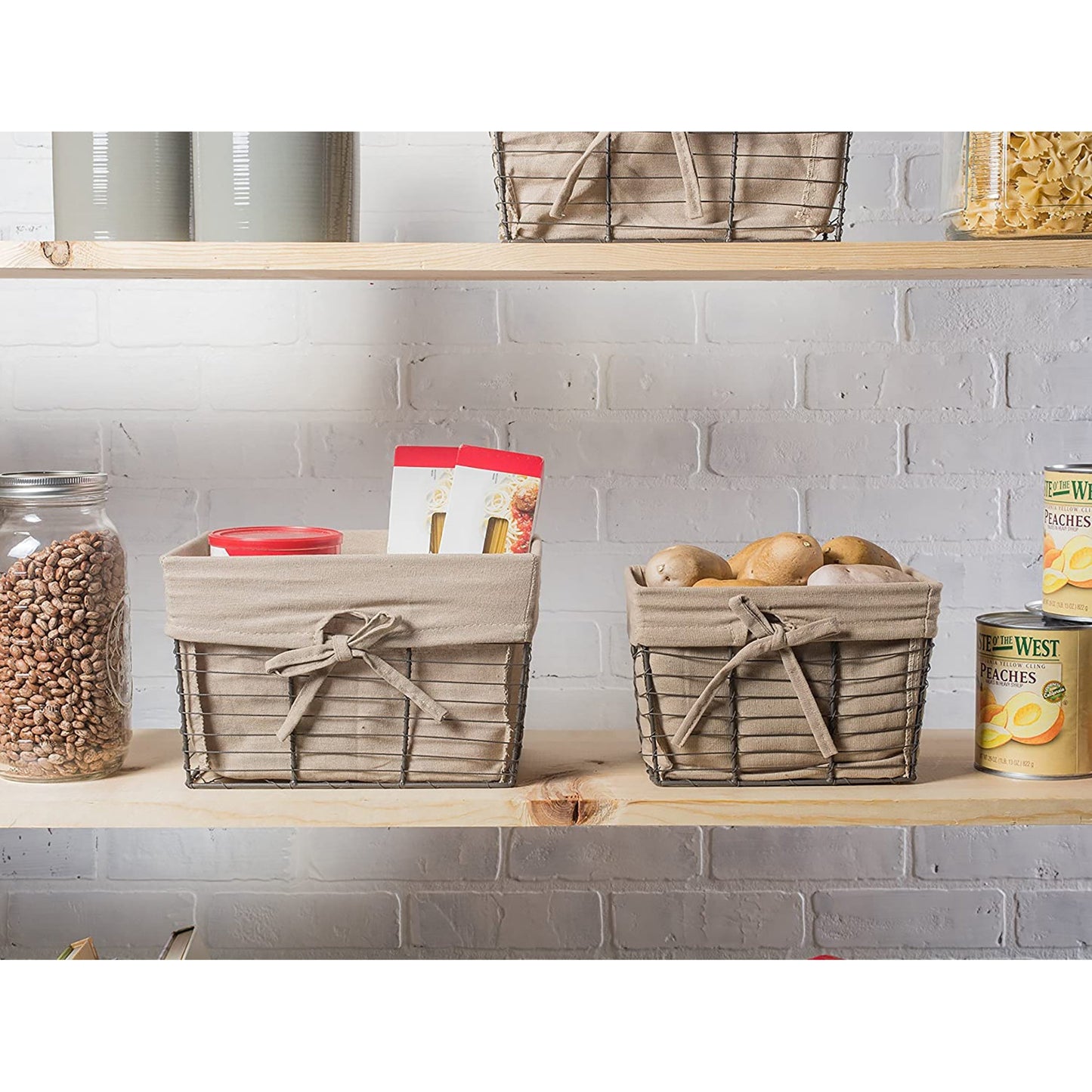 3Pcs Small Vintage Farmhouse Chicken Wire Storage Baskets with Liner 9x7x6 Inches - Taupe