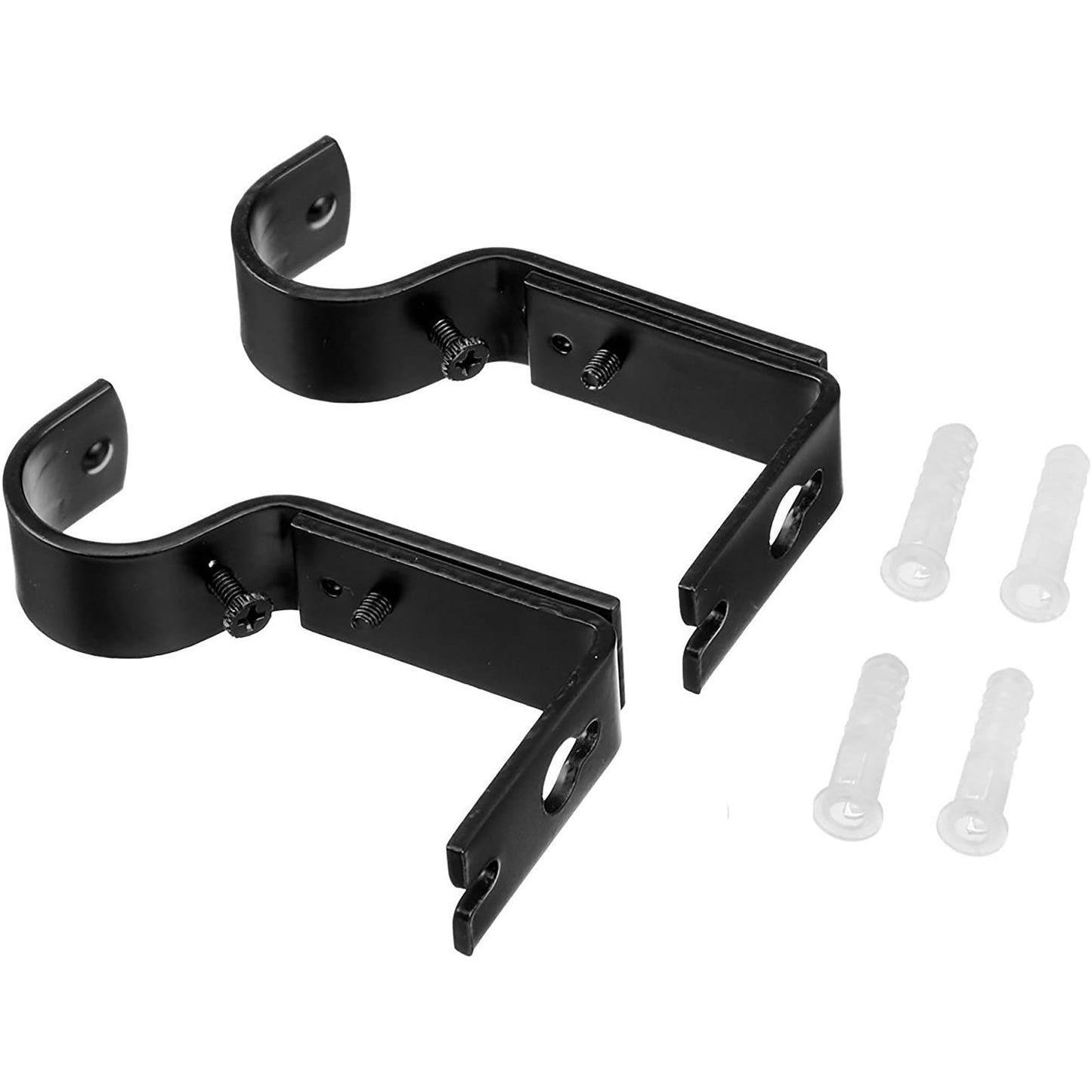 Adjustable Curtain Rod Wall Bracket Hooks Set of 2 - Black