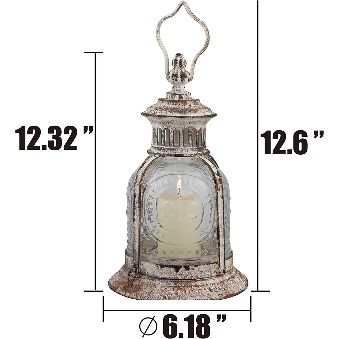 Antique White Metal Votive Candle Lantern with Handle - Worn White