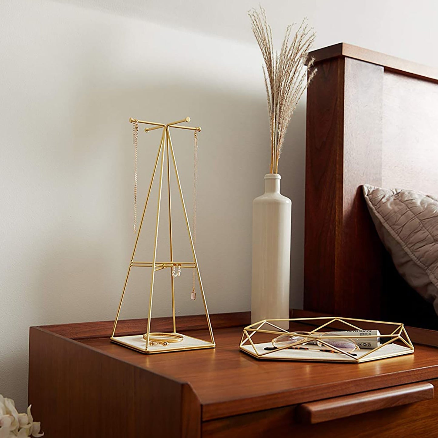 Jewelry Stand and Necklace Holder Accessory Organization 14 Inches Tall - Brass