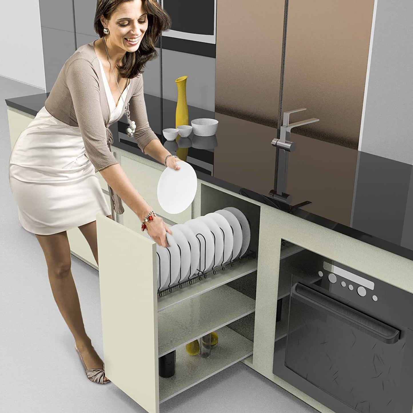 Expandable Pot and Pan Organizer Rack for Cabinet with 10 Adjustable Compartments - Black